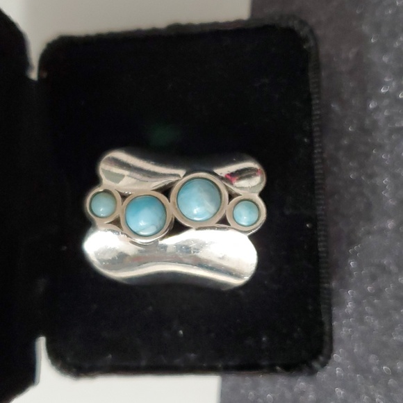 Sterling Silver 925 Oceanic Elegance Sterling Larimar Ring - Picture 2 of 8